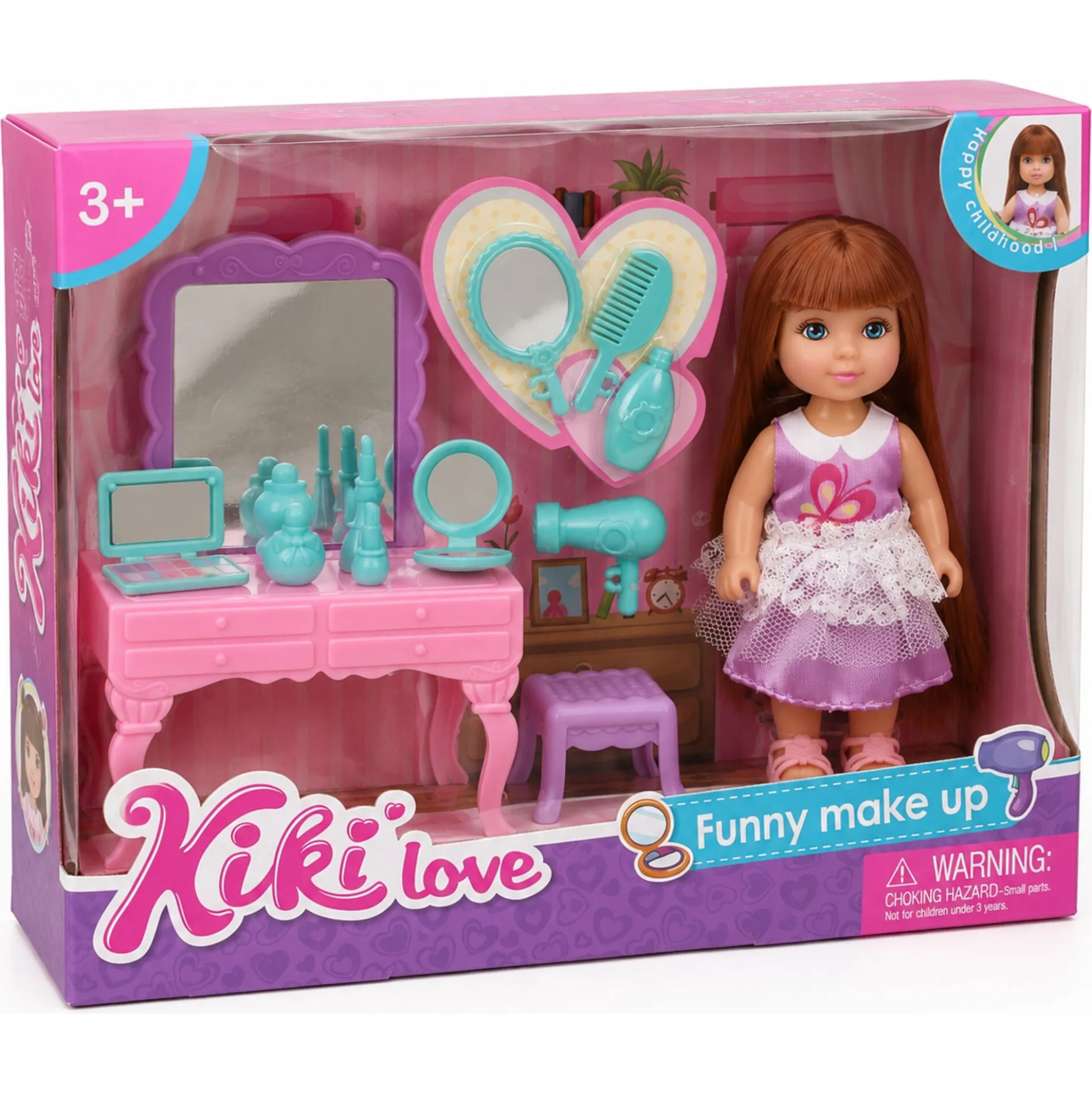 Kiki dukke med makeupbord og tilbehør - 11 cm