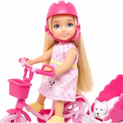 Kiki dukke med pink cykel og anhænger - 11 cm