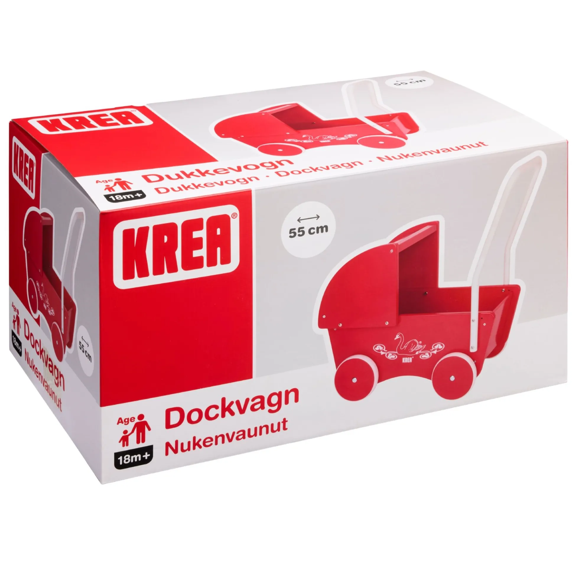 Klassisk dukkevogn - 42x22x44 cm - Rød med svanemotiv
