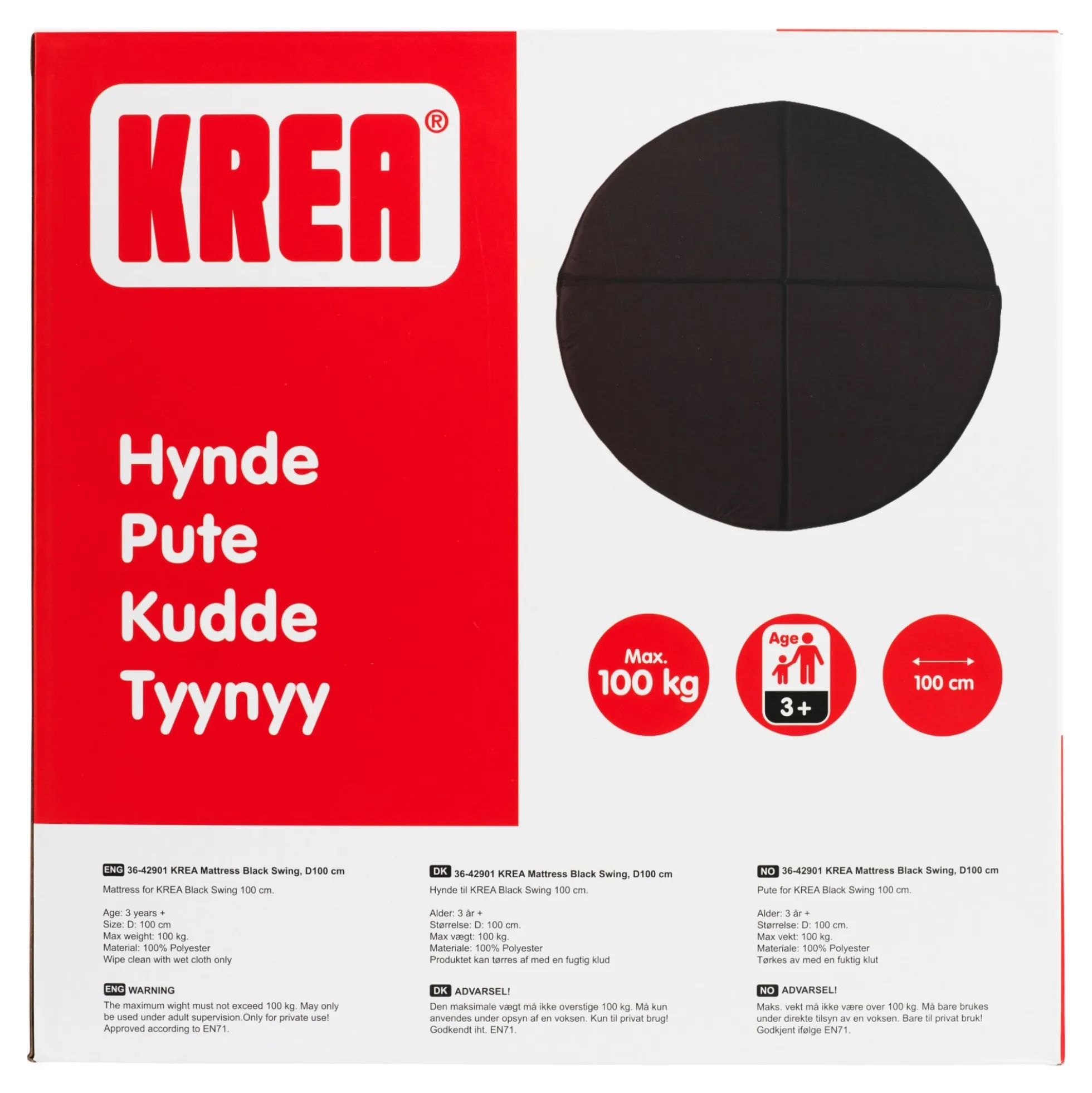 Krea madras til gynge Ø100 cm - Sort