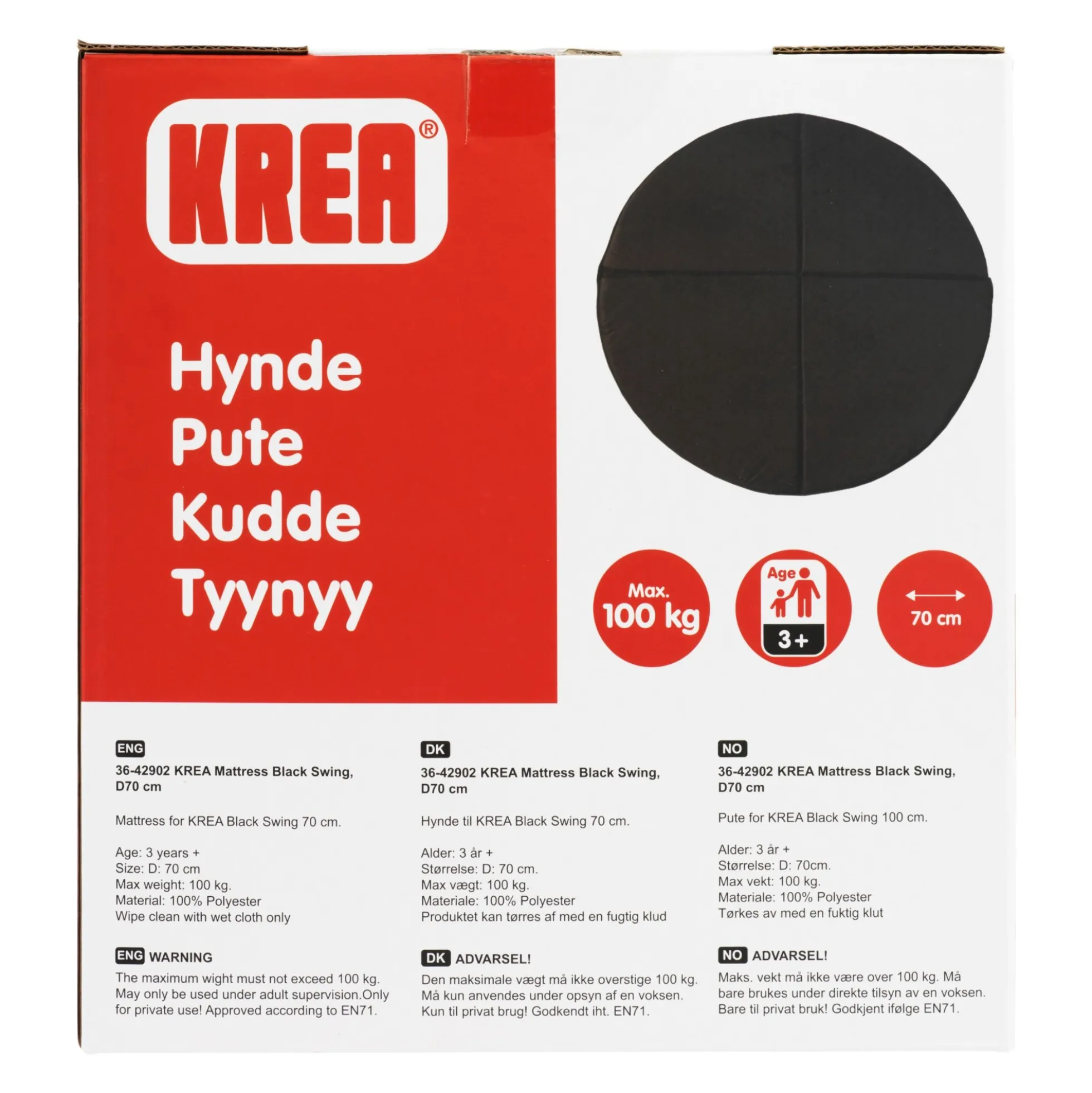 KREA madras til sansegynge Ø70 cm - Sort