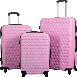 Kuffertsæt - 3 Stk. Hardcase kufferter tilbud - Lyserød kuffert med hjerter