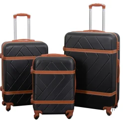 Kuffertsæt - 3 stk. - Hardcase rejsekufferter - Retro sort - Letvægts kufferter