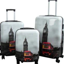 Kuffertsæt - 3 Stk. - Kuffert med motiv - Big Ben - Hardcase letvægt kuffert med 4 hjul