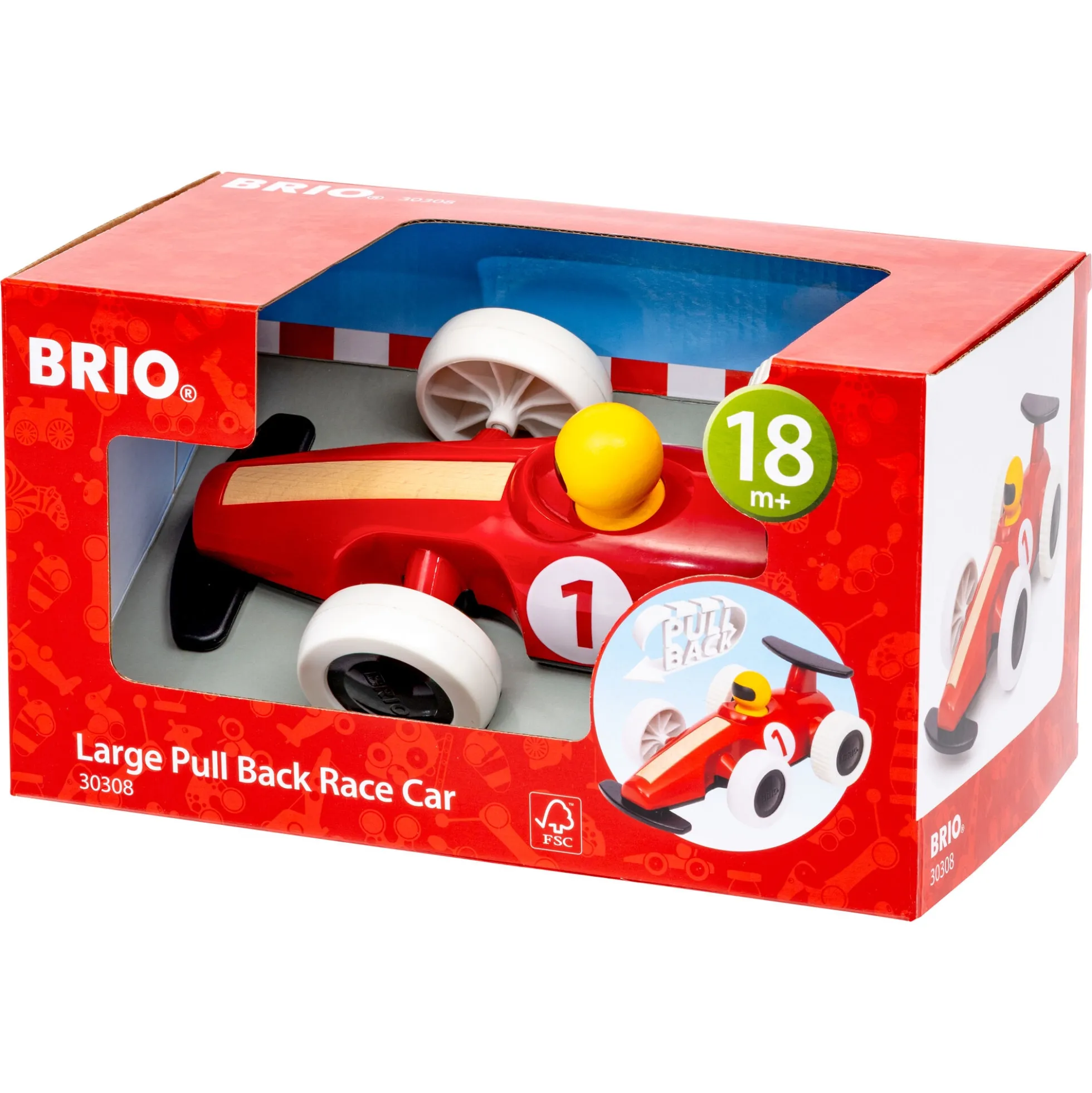 Large Pull Back Race Car - BRIO-klassiker i træ - 30308