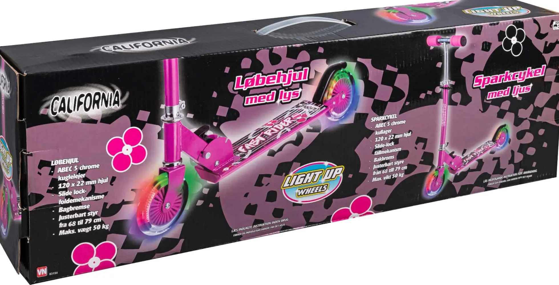 Løbehjul med LED-lys i hjulene - Pink