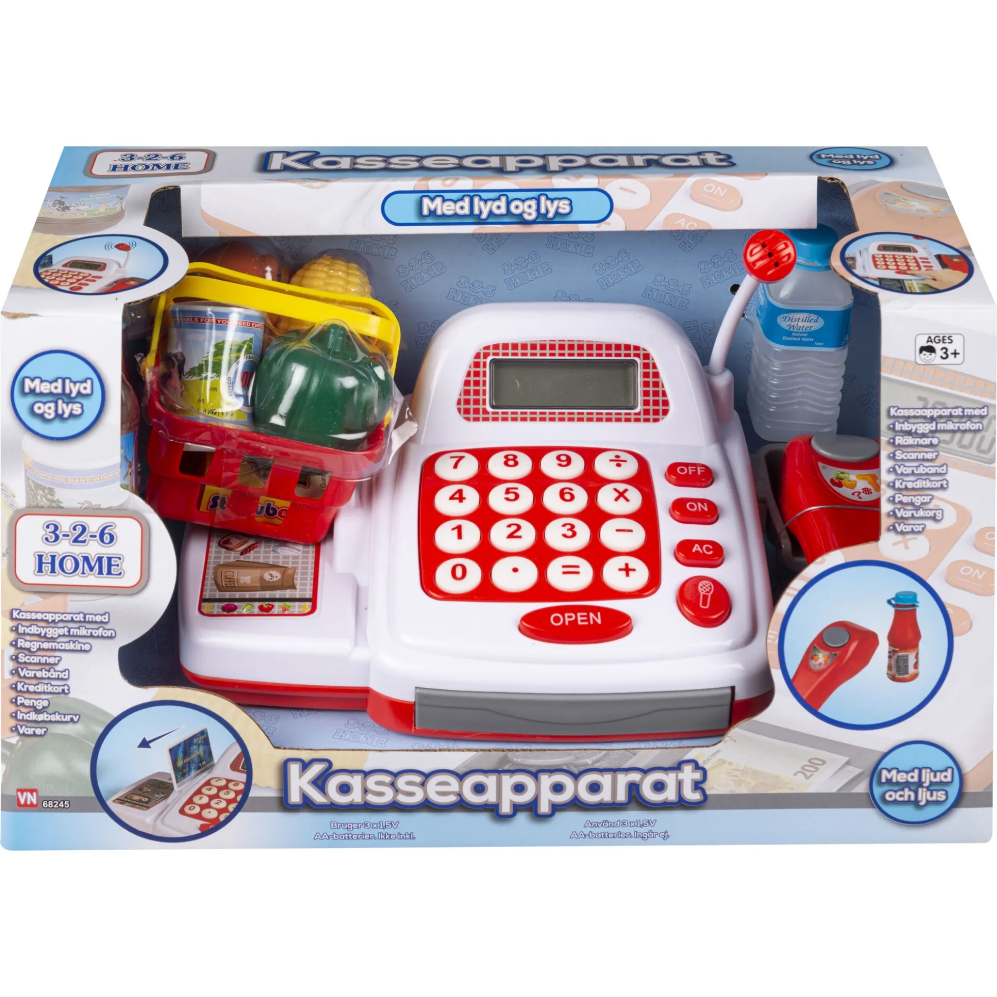 Legekasseapparat med scanner, mikrofon og butikstilbehør - 20 dele