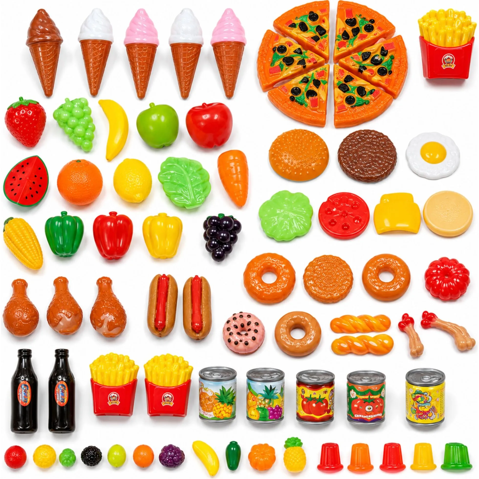 Legemad deluxesæt med fastfood, is og frugt - 44x65 cm - 114 dele
