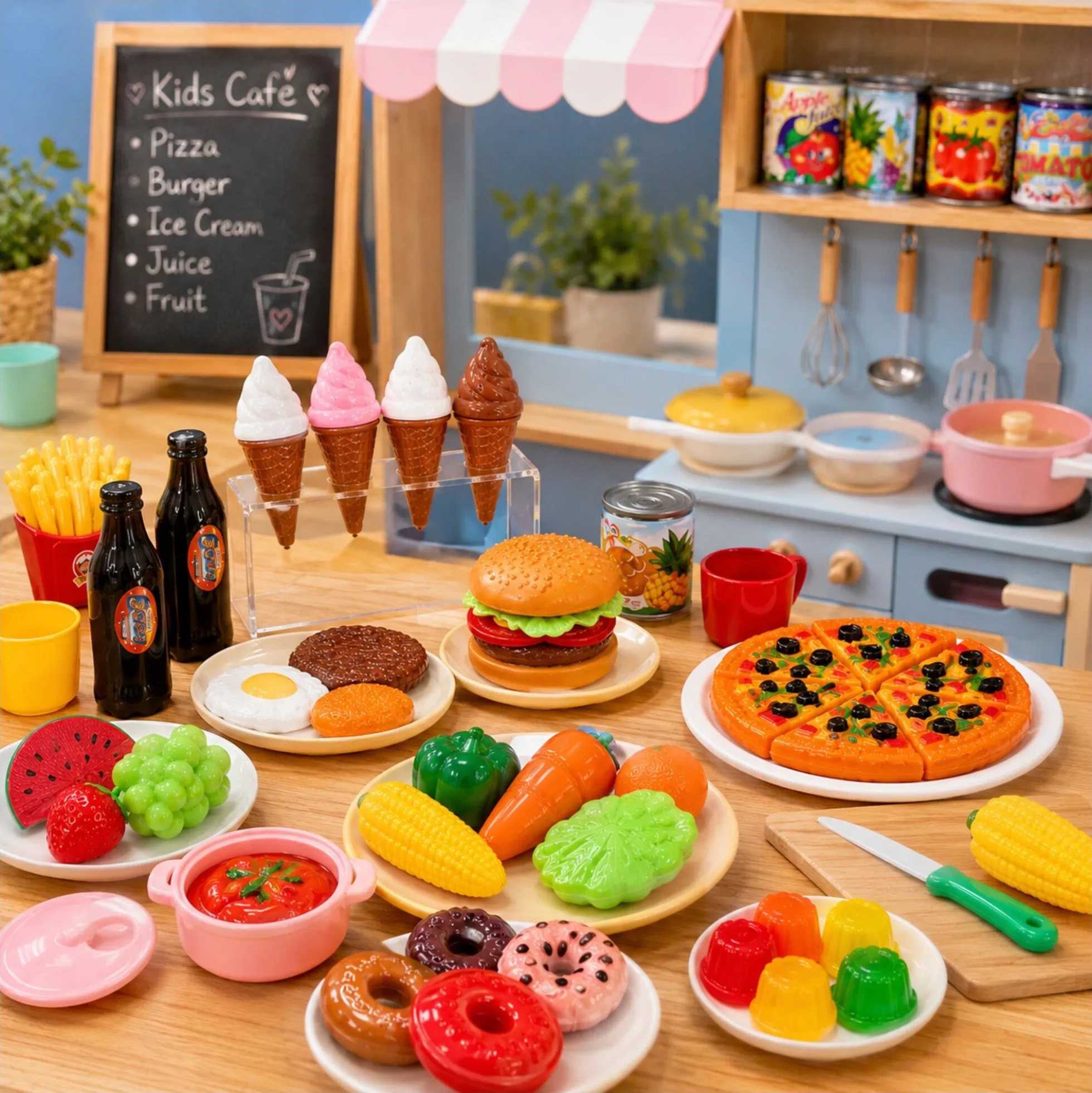 Legemad deluxesæt med fastfood, is og frugt - 44x65 cm - 114 dele