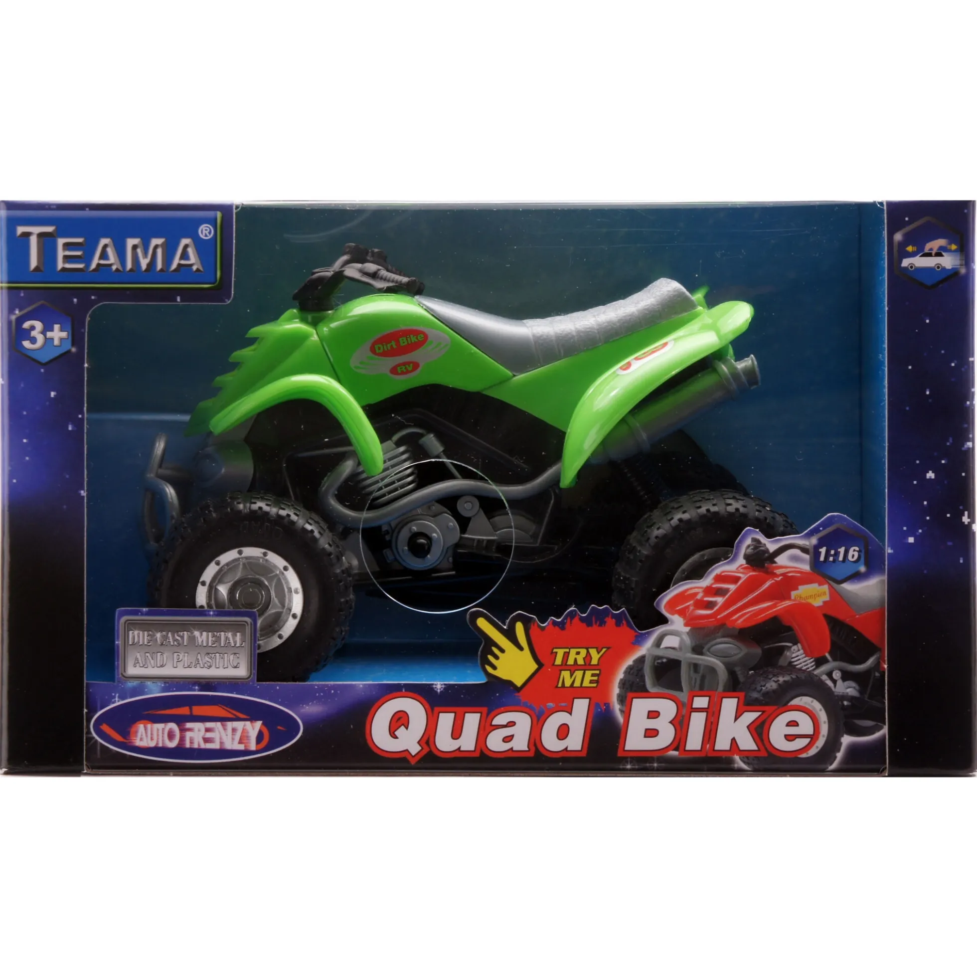 Legetøjsmotorcykel med 4 hjul og lyd - Grøn - 8,5 cm