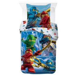 LEGO Ninjago sengetøj - 100% bomuld - Børnesengetøj 140x200 cm - LEGO sengetøj - Lloyd, Kai, Jay og Zane