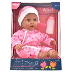 Little Treasure mørk pige dukke med sut og sutteflaske - 38 cm