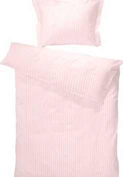 Lyserødt sengetøj - 100% egyptisk bomuldssatin - Baby sengetøj 70x100 cm - Turistripa - Smalle striber