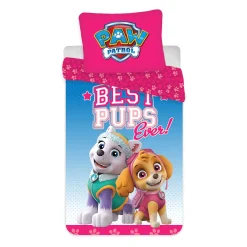 Lyserødt Sengetøj 140x200 cm - Paw Patrol sengesæt med Everest og Skye - Vendbart design - 100% bomuld