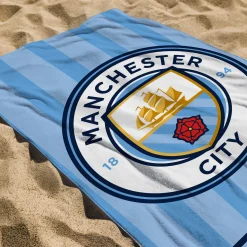 Manchester City håndklæde - 70x140 cm - 100% bomuld - Blødt badehåndklæde med Manchester City logo