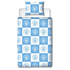 Manchester City sengetøj - 100% bomuld - Børnesengetøj 140x200 cm - Blåt fodbold sengetøj