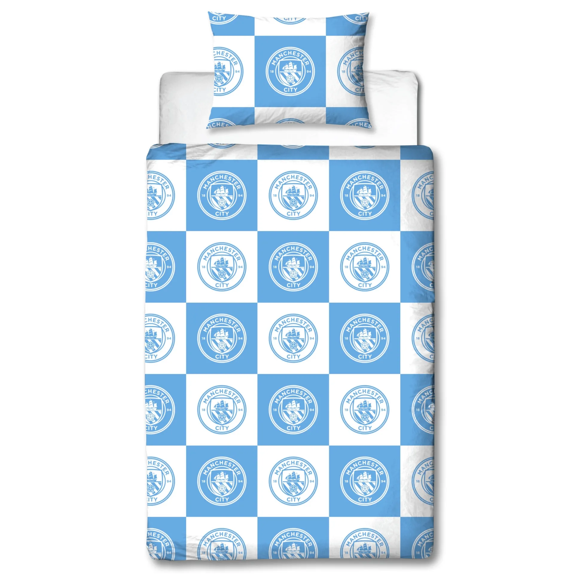 Manchester City sengetøj - 100% bomuld - Børnesengetøj 140x200 cm - Blåt fodbold sengetøj