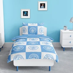 Manchester City sengetøj - 100% bomuld - Børnesengetøj 140x200 cm - Blåt fodbold sengetøj