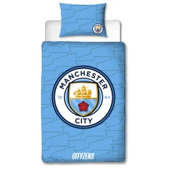 Manchester City sengetøj - 100% bomuld - Børnesengetøj 140x200 cm - Blåt fodbold sengetøj