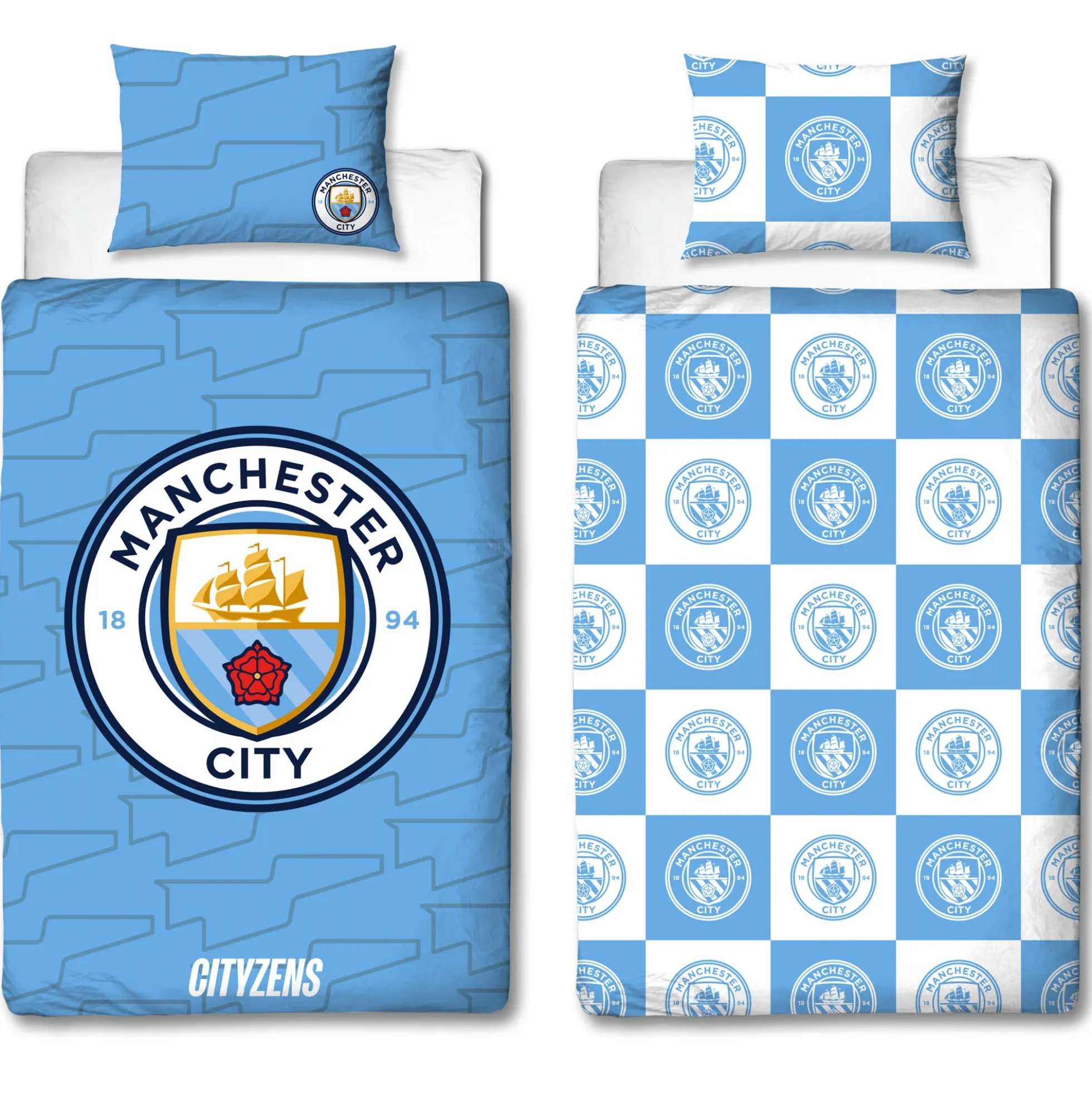 Manchester City sengetøj - 100% bomuld - Børnesengetøj 140x200 cm - Blåt fodbold sengetøj