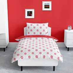 Manchester United sengetøj - 100% bomuld - Børnesengetøj 140x200 cm - Rødt og sort fodbold sengetøj