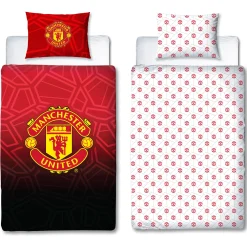 Manchester United sengetøj - 100% bomuld - Børnesengetøj 140x200 cm - Rødt og sort fodbold sengetøj