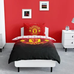 Manchester United sengetøj - 100% bomuld - Børnesengetøj 140x200 cm - Rødt og sort fodbold sengetøj