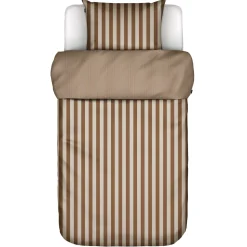 Marc O'Polo sengetøj - 100% Enzymvasket bomulds sengesæt - 140x200 cm - Classic Stripe Toffee Brown sengelinned