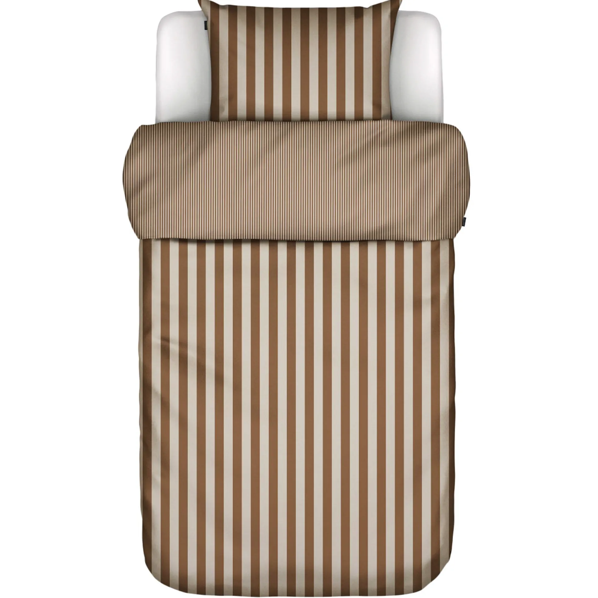 Marc O'Polo sengetøj - 100% Enzymvasket bomulds sengesæt - 140x200 cm - Classic Stripe Toffee Brown sengelinned