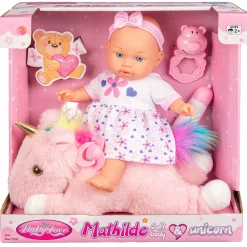 Mathilde dukke - Enhjørning bamse og tilbehør - 31 cm dukke