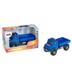 Mercedes-Benz Unimog blå tipvogn 32x12x16 cm