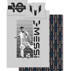 Messi sengetøj - 100% bomuld - Børnesengetøj 140x200 cm - Gråt fodbold sengetøj