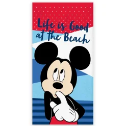 Mickey Mouse håndklæde - 70x140 cm - 100% bomuld - Life Is Good At The Beach - Blødt badehåndklæde med en grøn traktor