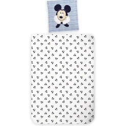 Mickey Mouse sengetøj - 100% bomuld - Børnesengetøj 140x200cm - Disney - Blå og hvid stribet