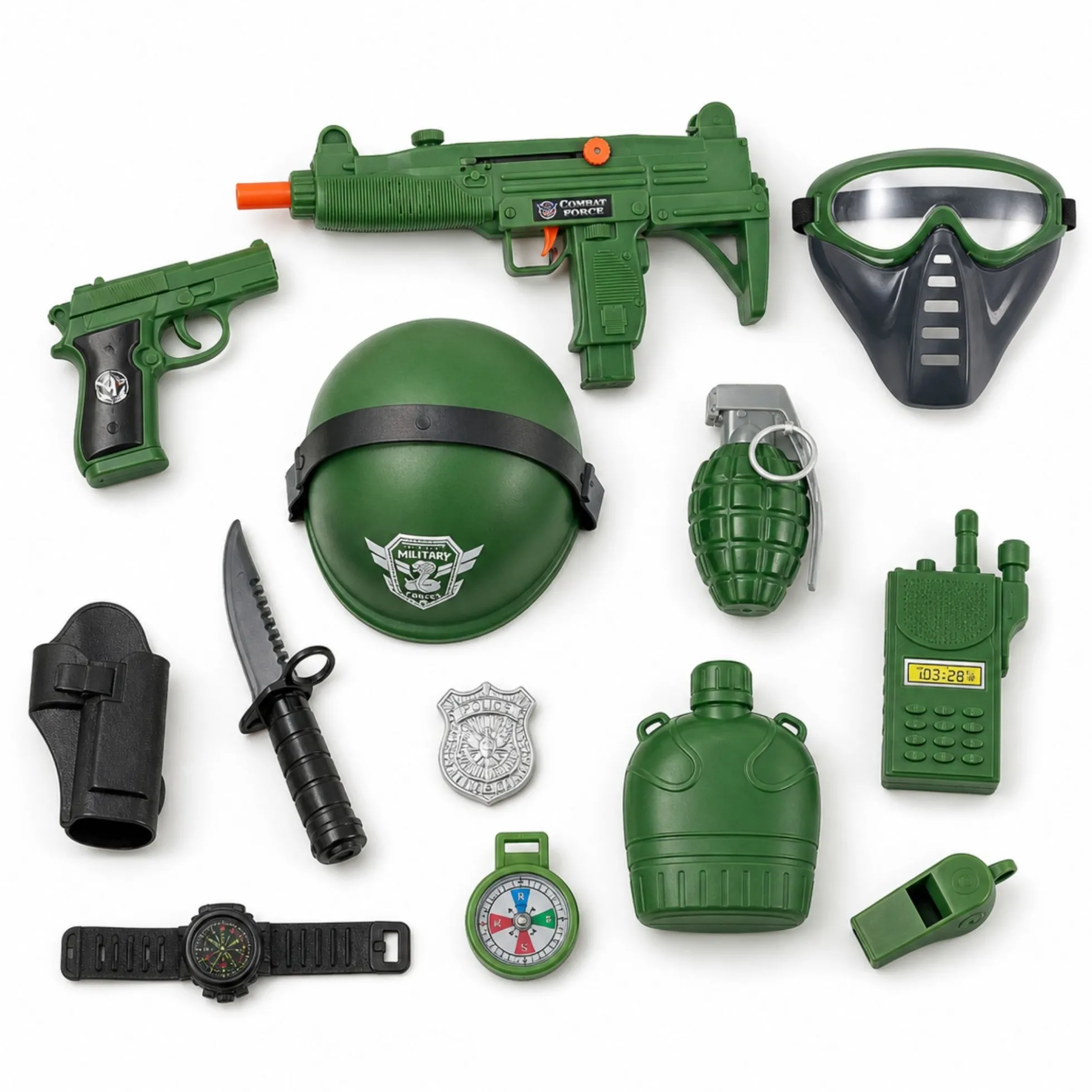 Militærsæt med pistol, maske og tilbehør - 13 dele - Med lyd