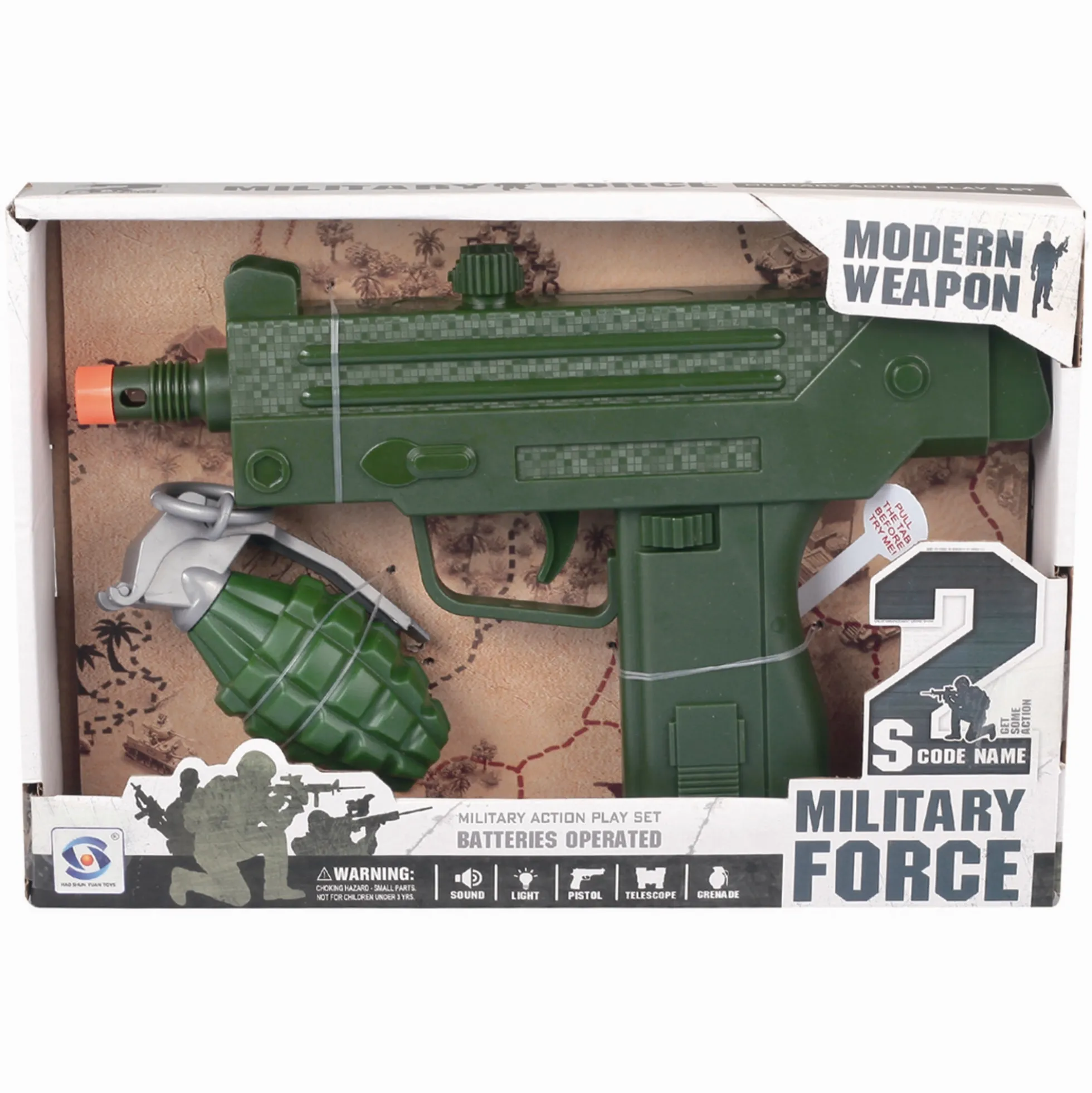 Millitærsæt med maskinpistol og håndgranat - 22 cm
