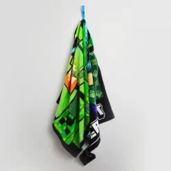 Minecraft håndklæde - 70x140 cm - 100% bomuld - Blødt badehåndklæde med Steve, Alex og Creeper
