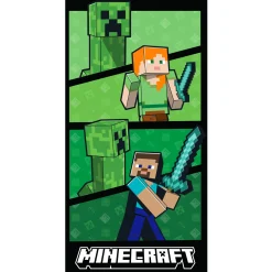 Minecraft håndklæde - 70x140 cm - 100% bomuld - Blødt badehåndklæde med Steve, Alex og Creeper