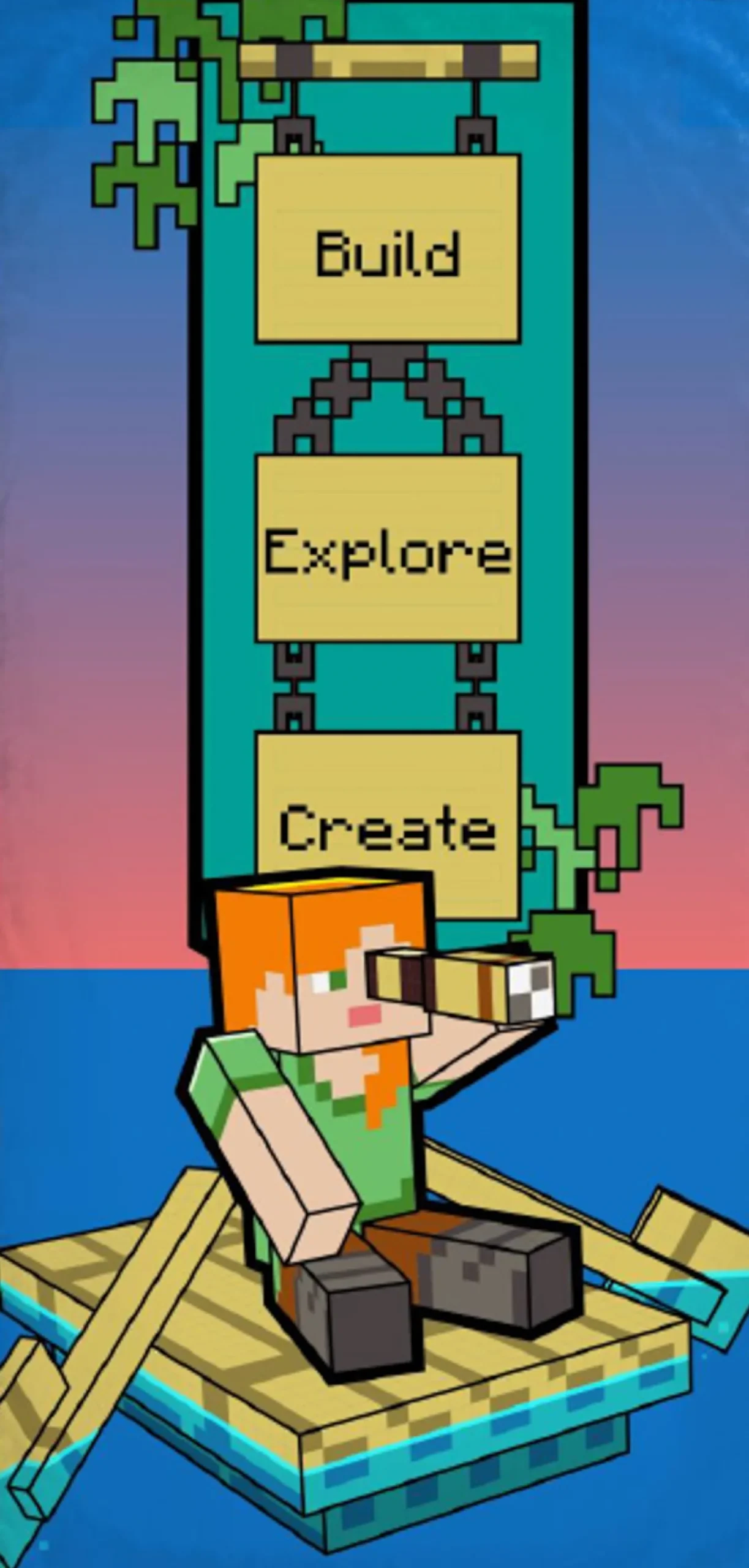 Minecraft håndklæde - 70x140 cm - Build Explore Create - 100% bomuld - Blødt badehåndklæde med Alex