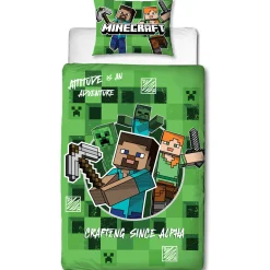 Minecraft sengetøj - 100% bomuld - Børnesengetøj 140x200 cm - Alex og Steve - Grøn