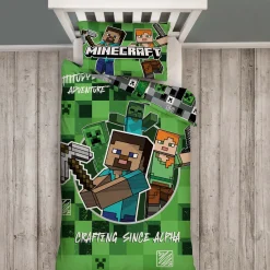 Minecraft sengetøj - 100% bomuld - Børnesengetøj 140x200 cm - Alex og Steve - Grøn