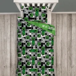 Minecraft sengetøj - 100% bomuld - Børnesengetøj 140x200 cm - Alex og Steve - Grøn