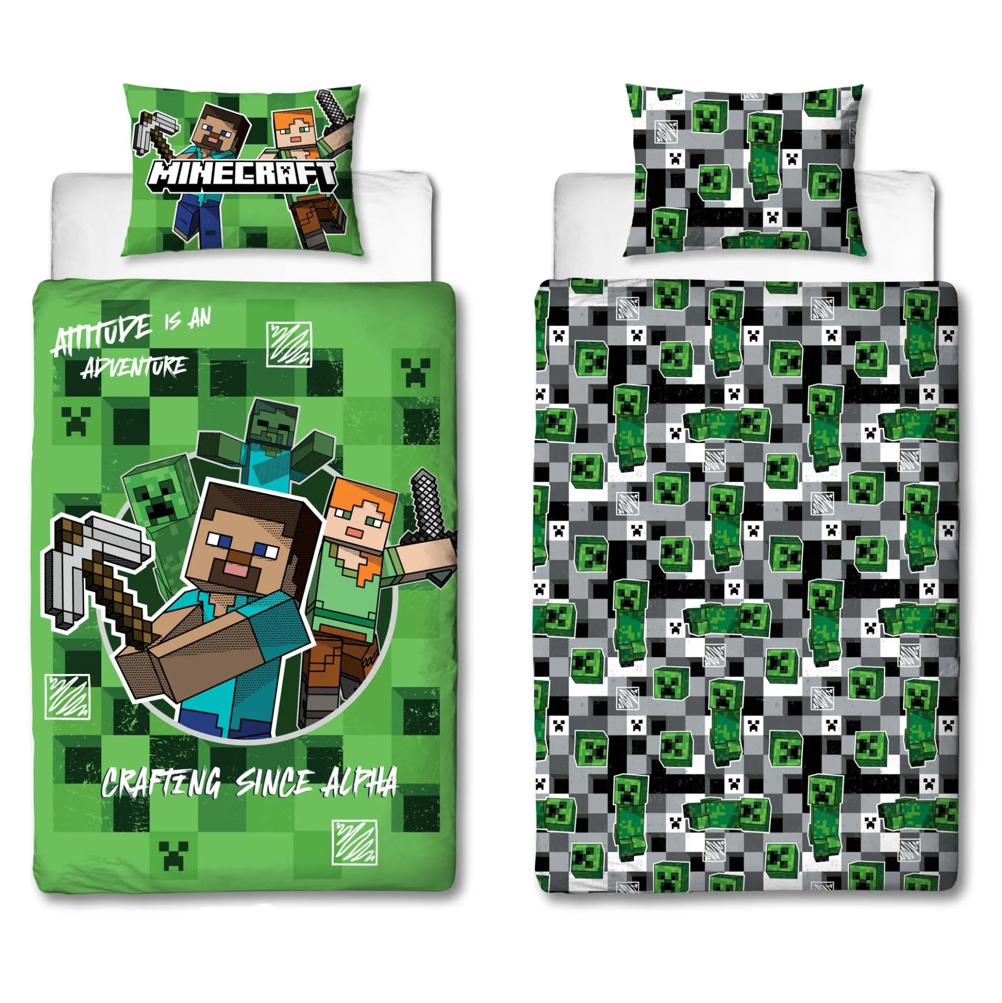Minecraft sengetøj - 100% bomuld - Børnesengetøj 140x200 cm - Alex og Steve - Grøn