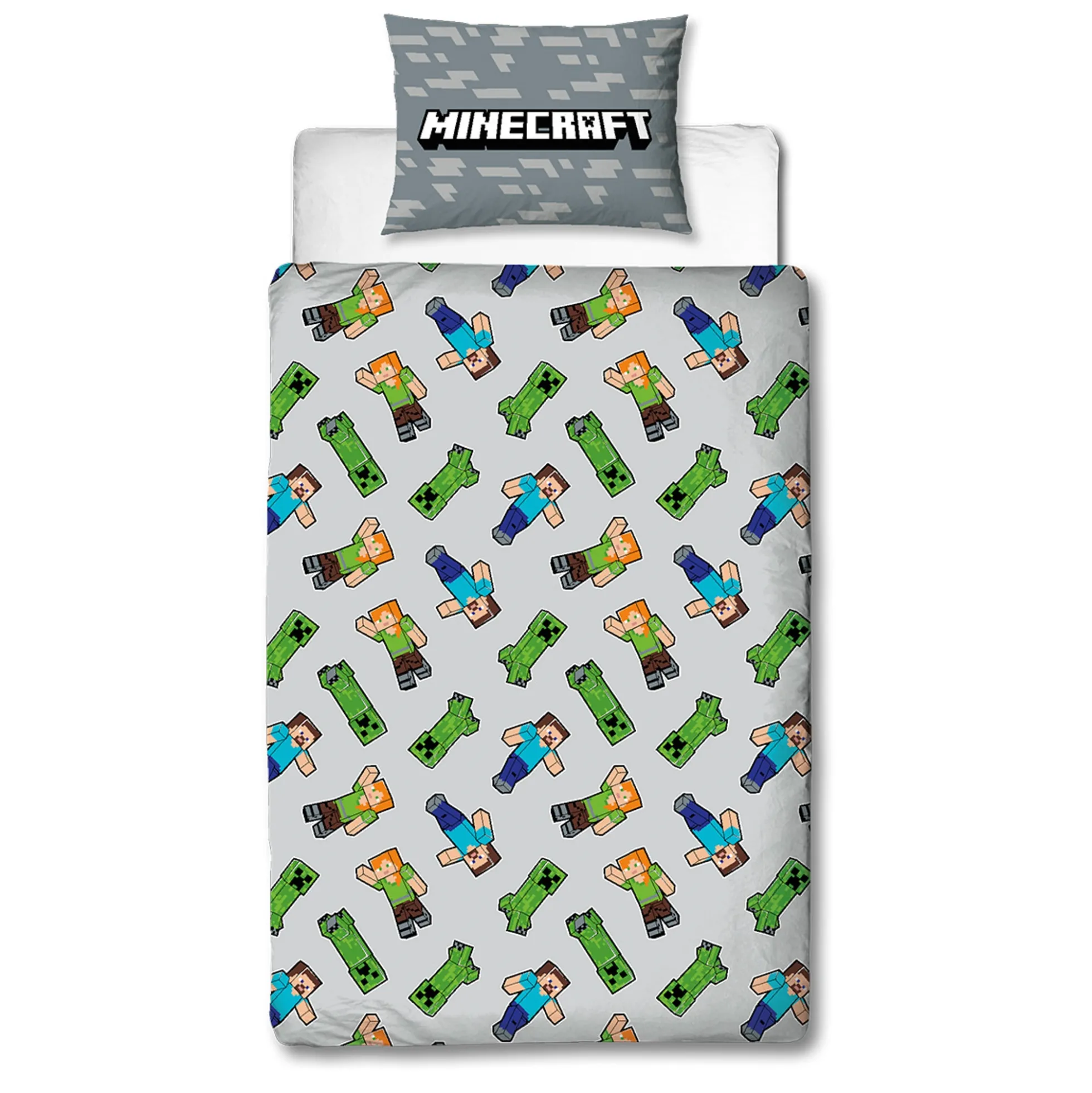 Minecraft sengetøj - 100% bomuld - Børnesengetøj 140x200 cm - Steve, Alex og Creeper