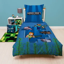 Minecraft sengetøj - 150x210 cm - Alex og Steve - Sengesæt med 2 i 1 design - 100% bomuld