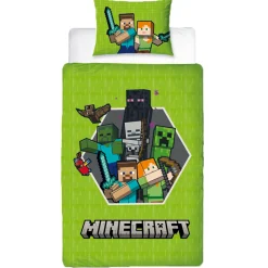 Minecraft sengetøj - 150x210 cm - Sengetøj med 2 i 1 design - 100% bomulds sengetøj