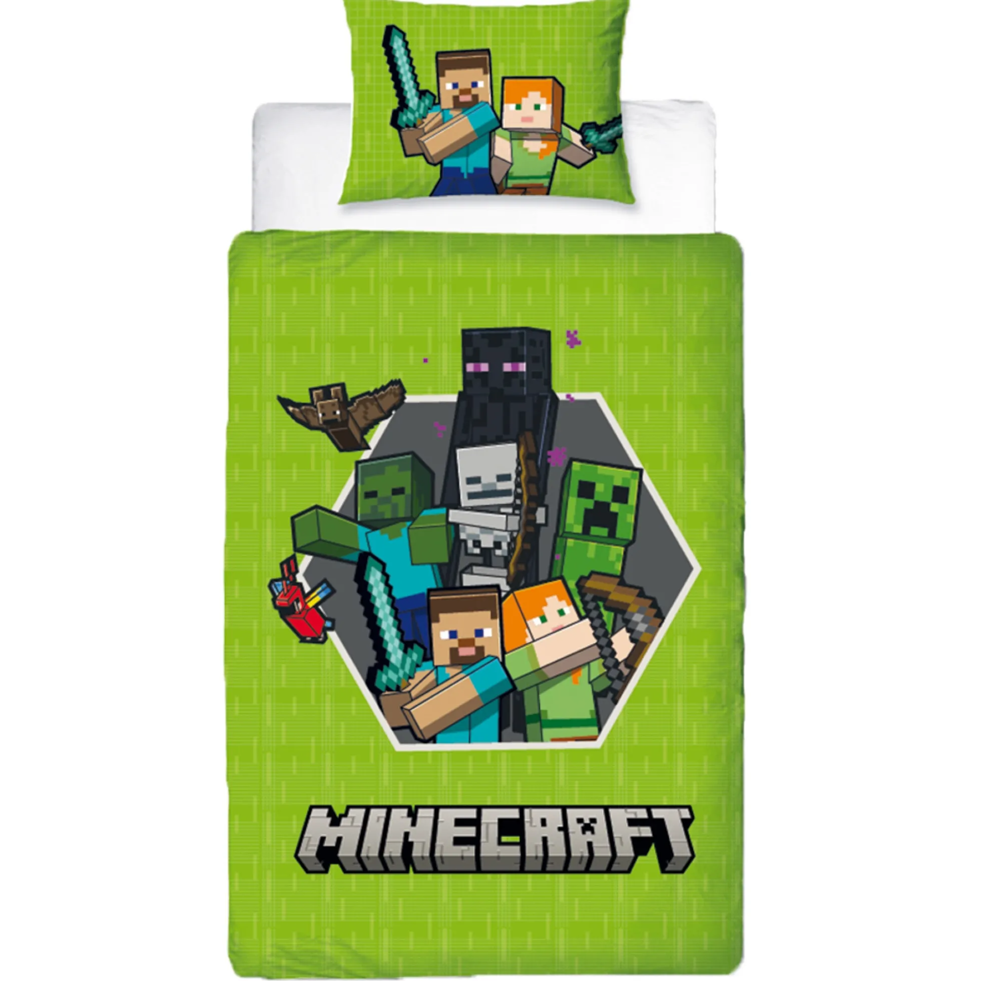 Minecraft sengetøj - 150x210 cm - Sengetøj med 2 i 1 design - 100% bomulds sengetøj