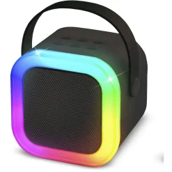 Mini karaokehøjttaler med 2 trådløse mikrofoner og LED-lys