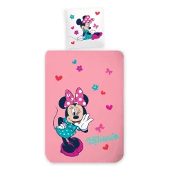 Minnie Mouse sengetøj - 100% bomuld - Junior sengetøj 100x140 cm - Prikket bagside