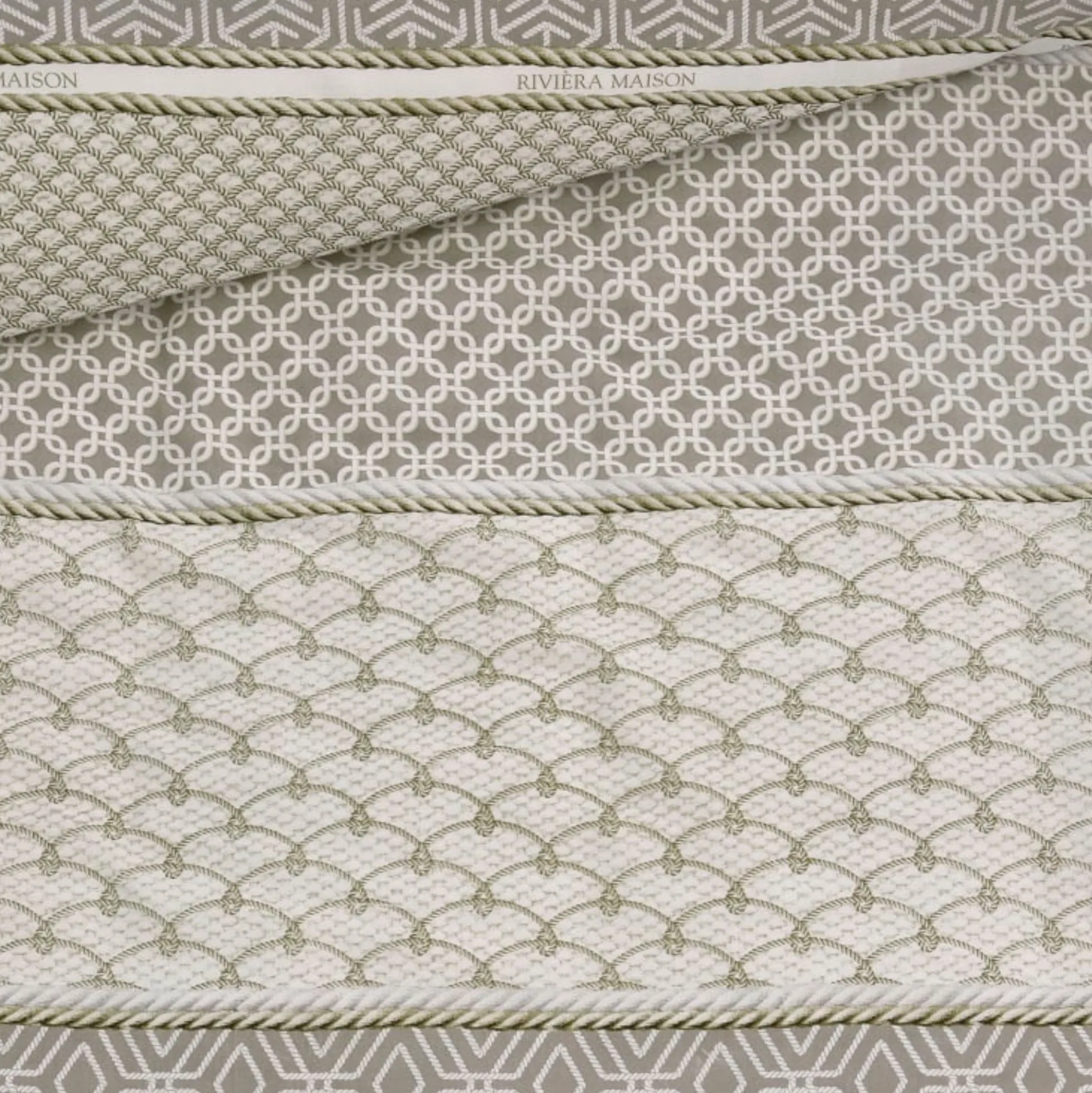 Mønstret sengetøj 140x200 cm - Sengesæt i 100% blød bomuld - Ropes Taupe - Riviéra Maison sengelinned